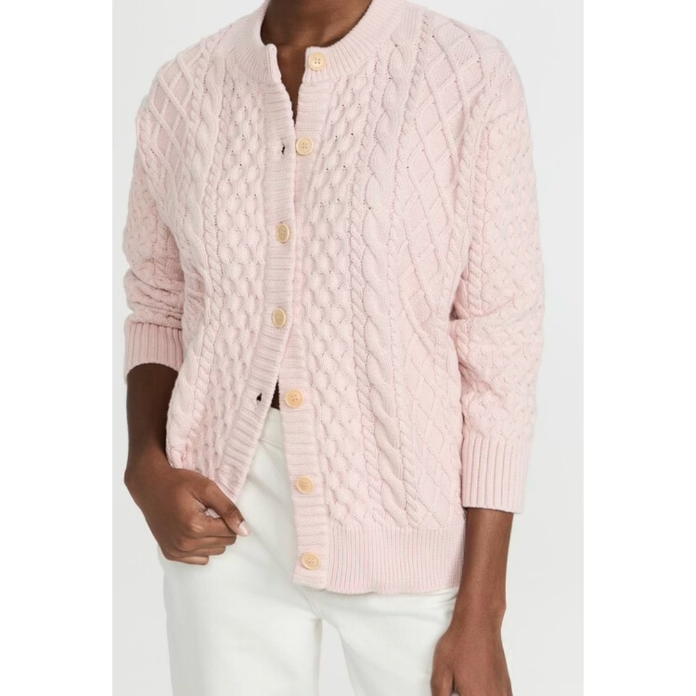 DEMYLEE Topher Cardigan in Pale Peach Pink Organic Cotton Cable Knit Size Small